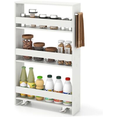 Chariot de Cuisine Étroit 13 cm à 4 Niveaux COSTWAY Roulettes Verrouillables Barre Latérale pour Buanderie Salon Tout Blanc - Publicité Chariot de Cuisine Étroit 13 cm à 4 Niveaux COSTWAY Roulettes Verrouillables Barre Latérale pour Buanderie Salon Tout Blanc - Publicité