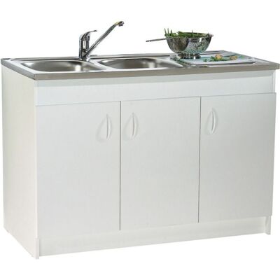 NEOVA Meuble sous-évier 3 portes mélaminé blanc 120x60 Blanc - Publicité NEOVA Meuble sous-évier 3 portes mélaminé blanc 120x60 Blanc - Publicité