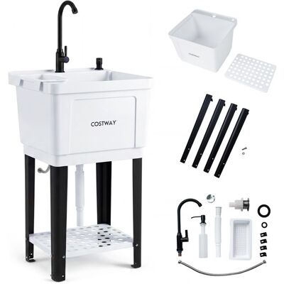 Évier de Cuisine Autoportant COSTWAY-avec Robinet PivotantÉtagères Distributeur de Savon-Cuve 49x40x865cm 55L-Tuyaux de Vidange Blanc - Publicité Évier de Cuisine Autoportant COSTWAY-avec Robinet PivotantÉtagères Distributeur de Savon-Cuve 49x40x865cm 55L-Tuyaux de Vidange Blanc - Publicité