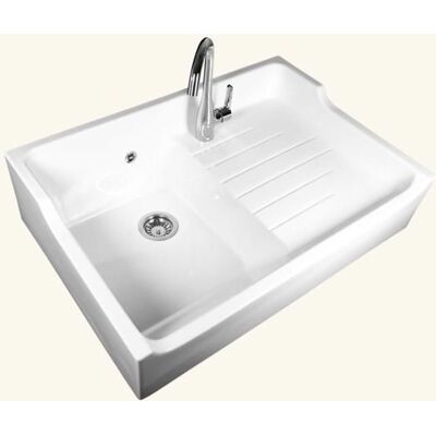 SANS MARQUE Évier timbre doffice céramique blanc GABIN 1 bac 1 égouttoir 610x900 Blanc - Publicité SANS MARQUE Évier timbre doffice céramique blanc GABIN 1 bac 1 égouttoir 610x900 Blanc - Publicité