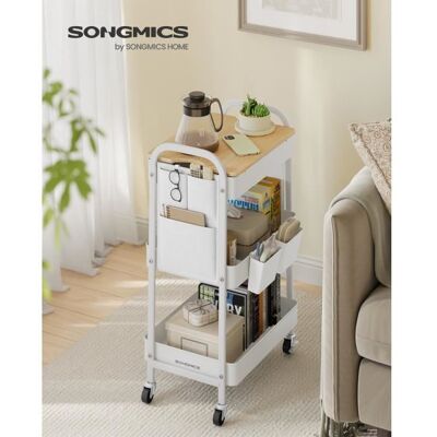 SONGMICS Desserte de cuisine à 3 Niveaux avec roue et Table Supérieure 2 Pots Amovibles 6 Poches Latérales Blanc Nuage Blanc - Publicité SONGMICS Desserte de cuisine à 3 Niveaux avec roue et Table Supérieure 2 Pots Amovibles 6 Poches Latérales Blanc Nuage Blanc - Publicité