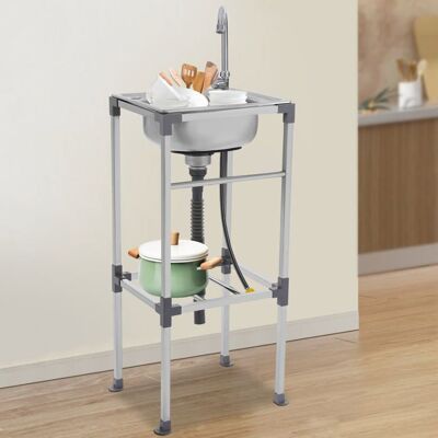 SANS MARQUE Évier autonome inox avec support robinet 360° évier de cuisine mobile meuble évier extérieur rangement intégré Gris - Publicité SANS MARQUE Évier autonome inox avec support robinet 360° évier de cuisine mobile meuble évier extérieur rangement intégré Gris - Publicité