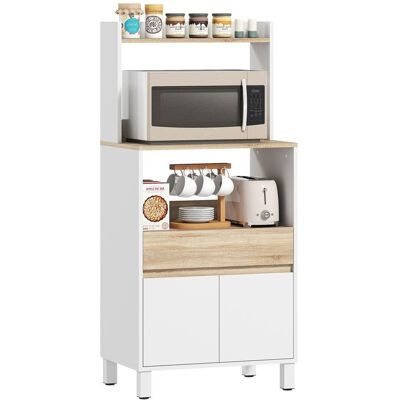 Meuble micro onde - HOMCOM - avec placard tiroir étagère supérieur - 60 x 40 x 131 cm - chêne et blanc Blanc - Publicité Meuble micro onde - HOMCOM - avec placard tiroir étagère supérieur - 60 x 40 x 131 cm - chêne et blanc Blanc - Publicité
