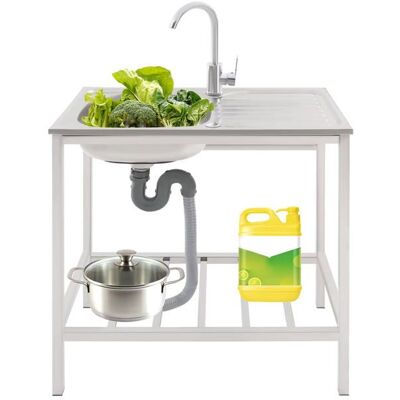 SANS MARQUE Évier de Cuisine Extérieur avec Support – Bac Inox 75x40x75 cm Robinet 360° Table de Travail avec Étagère - Publicité SANS MARQUE Évier de Cuisine Extérieur avec Support – Bac Inox 75x40x75 cm Robinet 360° Table de Travail avec Étagère - Publicité