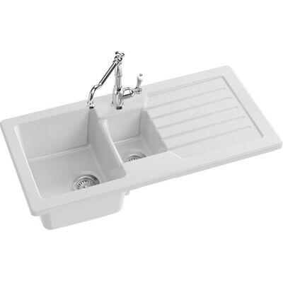 Jacob Delafon - Evier à encastrer céramique Camille 15 bac 100 cm réversible avec égouttoir Blanc - ESC03-00 Blanc - Publicité Jacob Delafon - Evier à encastrer céramique Camille 15 bac 100 cm réversible avec égouttoir Blanc - ESC03-00 Blanc - Publicité