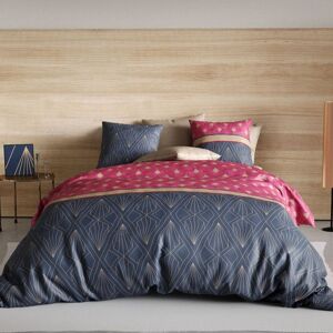 ALPES BLANC - Housse de couette 220x240 cm LILY + 2 taies - Pur coton 57 fils - Dessins géométriques fuchsia violet et sable Blanc - Publicité ALPES BLANC - Housse de couette 220x240 cm LILY + 2 taies - Pur coton 57 fils - Dessins géométriques fuchsia violet et sable Blanc - Publicité