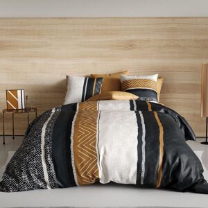ALPES BLANC - Housse de couette 220x240 cm TROPHÉ + 2 taies 100% coton 57 fils - Parure de lit style ethnique noir blanc et or - Publicité ALPES BLANC - Housse de couette 220x240 cm TROPHÉ + 2 taies 100% coton 57 fils - Parure de lit style ethnique noir blanc et or - Publicité