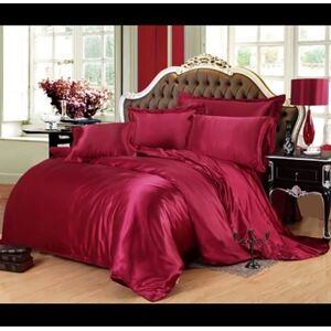 WOVTE Parure de drap en Soie Satinée - Parure de lit 4 Pcs avec 2 Taies doreiller 1 Drap 1 Housse de Couette - vin rouge - 220x240cm Rouge - Publicité WOVTE Parure de drap en Soie Satinée - Parure de lit 4 Pcs avec 2 Taies doreiller 1 Drap 1 Housse de Couette - vin rouge - 220x240cm Rouge - Publicité