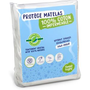 SWEET NIGHT Protège matelas 90x200 cm Greenfirst® Actif 100% Naturel et Anti-Acariens Alèse Imperméable Molleton 100% Coton Blanc - Publicité SWEET NIGHT Protège matelas 90x200 cm Greenfirst® Actif 100% Naturel et Anti-Acariens Alèse Imperméable Molleton 100% Coton Blanc - Publicité