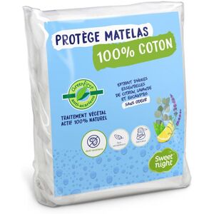 SWEET NIGHT Sweetnight - Protège Matelas 160x200 cm - Molleton 100% Coton - Traitement Végétal Anti-Acariens Greenfirst - Silencieux Blanc - Publicité SWEET NIGHT Sweetnight - Protège Matelas 160x200 cm - Molleton 100% Coton - Traitement Végétal Anti-Acariens Greenfirst - Silencieux Blanc - Publicité