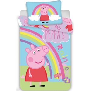 Linge de lit - Peppa Pig - Drap enfant 100x135 cm - Housse de coussin 40x60 cm - 100% coton - Arc en ciel Bleu - Publicité Linge de lit - Peppa Pig - Drap enfant 100x135 cm - Housse de coussin 40x60 cm - 100% coton - Arc en ciel Bleu - Publicité