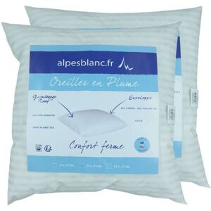 ALPES BLANC - Lot de 2 oreillers plumes 60x60 cm – accueil moelleux & soutien mi-ferme – Antiacarien – Fabrication française Blanc - Publicité ALPES BLANC - Lot de 2 oreillers plumes 60x60 cm – accueil moelleux & soutien mi-ferme – Antiacarien – Fabrication française Blanc - Publicité