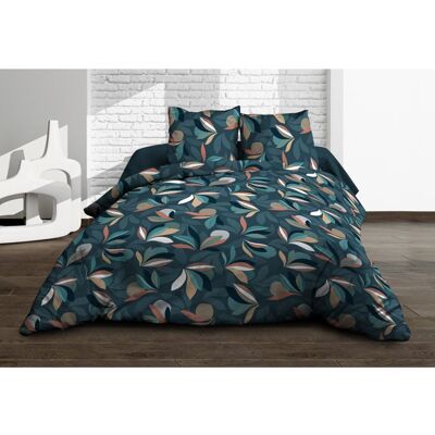 LE LINGE DE JULES Parure Drap plat + drap-housse 140x190 + 2 T - Pur coton 57 fils - Lena Bleu - Publicité LE LINGE DE JULES Parure Drap plat + drap-housse 140x190 + 2 T - Pur coton 57 fils - Lena Bleu - Publicité