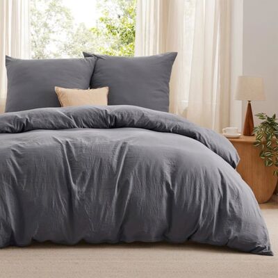 Parure de lit - Housse de couette - Bedsure - Teinte douce - 260x240cm - Uni - 3 Pcs - Indispensable pour lété Gris - Publicité Parure de lit - Housse de couette - Bedsure - Teinte douce - 260x240cm - Uni - 3 Pcs - Indispensable pour lété Gris - Publicité