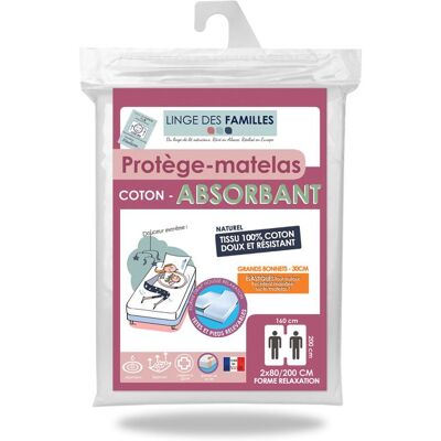 Protège-matelas - Linge des Familles - Pour lit articulé et électrique - Molleton 100% coton - Bonnet 30 cm - Lavable 95°C Blanc - Publicité Protège-matelas - Linge des Familles - Pour lit articulé et électrique - Molleton 100% coton - Bonnet 30 cm - Lavable 95°C Blanc - Publicité