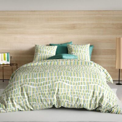 HOUSSE DE RÊVE Parure de lit - Flava Green - Housse de couette 220x240 cm + 2 taies doreiller 65x65 cm - Coton Vert - Publicité HOUSSE DE RÊVE Parure de lit - Flava Green - Housse de couette 220x240 cm + 2 taies doreiller 65x65 cm - Coton Vert - Publicité