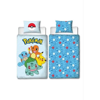 Parure de lit réversible - POKEMON - Pikachu et Starter 1G III - Microfibre - 1 housse de couette 140 x 200 cm + 1 taie 63 x 63 cm Bleu - Publicité Parure de lit réversible - POKEMON - Pikachu et Starter 1G III - Microfibre - 1 housse de couette 140 x 200 cm + 1 taie 63 x 63 cm Bleu - Publicité