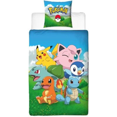 Parure de lit - POKEMON - Pikachu et ses amis - Bleu - Microfibre - 1 housse de couette 140 x 200 cm + 1 taie 63 x 63 cm Bleu - Publicité Parure de lit - POKEMON - Pikachu et ses amis - Bleu - Microfibre - 1 housse de couette 140 x 200 cm + 1 taie 63 x 63 cm Bleu - Publicité