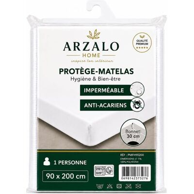 Alèse Protège-Matelas 90x200 cm Imperméable & Respirant - Forme Drap Housse Bonnet 30cm - ARZALO Blanc - Publicité Alèse Protège-Matelas 90x200 cm Imperméable & Respirant - Forme Drap Housse Bonnet 30cm - ARZALO Blanc - Publicité