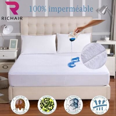 TANDE Protège Matelas imperméable 160 x 200 cm hauteur 30cm Drap Housse Hypoallergénique Hautement RespirantAnti-Bactérien by H Blanc - Publicité TANDE Protège Matelas imperméable 160 x 200 cm hauteur 30cm Drap Housse Hypoallergénique Hautement RespirantAnti-Bactérien by H Blanc - Publicité