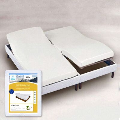 ALPES BLANC - Protège Matelas 400 g/m2 spécial lit articulé tête et pieds relevables 2x80x200 cm Blanc - Publicité ALPES BLANC - Protège Matelas 400 g/m2 spécial lit articulé tête et pieds relevables 2x80x200 cm Blanc - Publicité