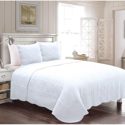 ALPES BLANC - Couvre lit blanc 2 personnes 230x250 cm + 2 taies - Boutis 100% coton - Piquage en vagues Blanc - Publicité ALPES BLANC - Couvre lit blanc 2 personnes 230x250 cm + 2 taies - Boutis 100% coton - Piquage en vagues Blanc - Publicité
