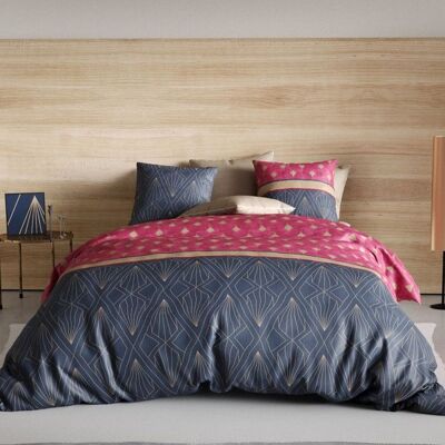 ALPES BLANC - Housse de couette 220x240 cm LILY + 2 taies - Pur coton 57 fils - Dessins géométriques fuchsia violet et sable Blanc - Publicité ALPES BLANC - Housse de couette 220x240 cm LILY + 2 taies - Pur coton 57 fils - Dessins géométriques fuchsia violet et sable Blanc - Publicité