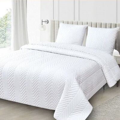 ALPES BLANC - Couvre lit blanc 220x240 cm avec broderies géométriques - Boutis matelassé élégant pour lit double + 2 taies 65x65 cm - Publicité ALPES BLANC - Couvre lit blanc 220x240 cm avec broderies géométriques - Boutis matelassé élégant pour lit double + 2 taies 65x65 cm - Publicité