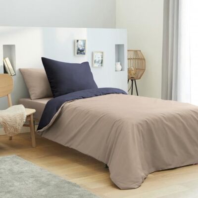 MATIN CALIN Housse de couette - Lin-Marine - 90x190 cm - 100% coton - 57 fils/cm² - 4 pièces Bleu - Publicité MATIN CALIN Housse de couette - Lin-Marine - 90x190 cm - 100% coton - 57 fils/cm² - 4 pièces Bleu - Publicité