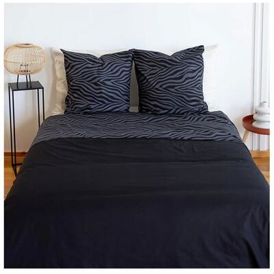 Parure de lit - COTE DECO - 220x240 cm - Housse de couette zèbre réversible - 2 taies 63x63 cm - 100% Coton Noir Noir - Publicité Parure de lit - COTE DECO - 220x240 cm - Housse de couette zèbre réversible - 2 taies 63x63 cm - 100% Coton Noir Noir - Publicité