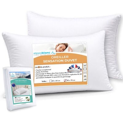 ALPES BLANC - Pack 4 pièces : 2 oreillers Sensation Duvet + 2 sous-taies coton 50x70 cm – Fabrication française – Confort et douceur Blanc - Publicité ALPES BLANC - Pack 4 pièces : 2 oreillers Sensation Duvet + 2 sous-taies coton 50x70 cm – Fabrication française – Confort et douceur Blanc - Publicité