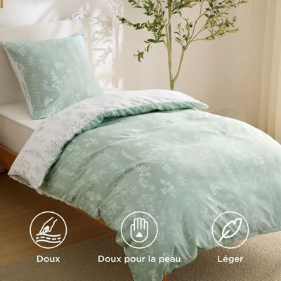 Bedsure Parure de lit imprimée feuilles fraîches Ether – 155x220 cm Vert - Publicité Bedsure Parure de lit imprimée feuilles fraîches Ether – 155x220 cm Vert - Publicité