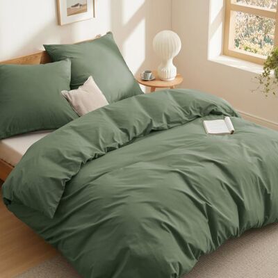Parure de couette - Bedsure - Vert olive grisé - 240x220cm - 100% Coton - Lot de 3 pièces - Toutes saisons Vert - Publicité Parure de couette - Bedsure - Vert olive grisé - 240x220cm - 100% Coton - Lot de 3 pièces - Toutes saisons Vert - Publicité