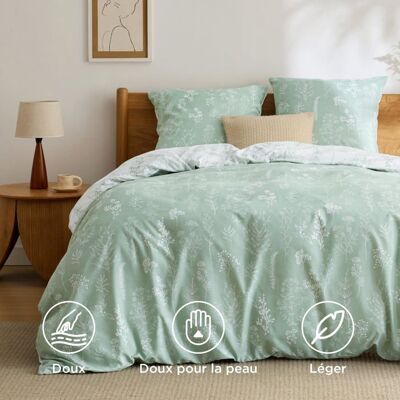 Bedsure Parure de lit imprimée feuilles fraîches Ether – 200x200 cm Vert - Publicité Bedsure Parure de lit imprimée feuilles fraîches Ether – 200x200 cm Vert - Publicité