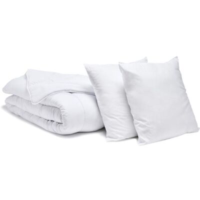 Pack Économique Couette Tempérée 220x240 cm + 2 Oreillers Moelleux 60x60 cm - Pour lit 2 personnes - BLEU CALIN Blanc - Publicité Pack Économique Couette Tempérée 220x240 cm + 2 Oreillers Moelleux 60x60 cm - Pour lit 2 personnes - BLEU CALIN Blanc - Publicité