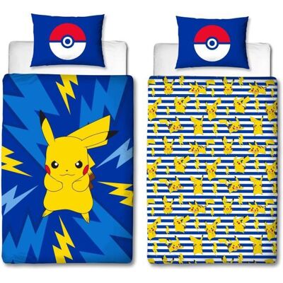 Parure de lit réversible - POKEMON - Pikachu IV - Microfibre - 1 housse de couette 140 x 200 cm + 1 taie 63 x 63 cm Bleu - Publicité Parure de lit réversible - POKEMON - Pikachu IV - Microfibre - 1 housse de couette 140 x 200 cm + 1 taie 63 x 63 cm Bleu - Publicité