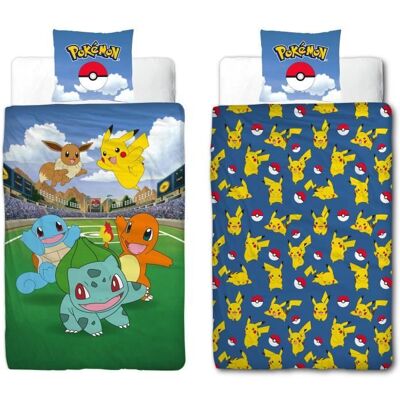 Parure de lit réversible - POKEMON - Pikachu et ses amis à lArena - Microfibre - 140 x 200 cm + 1 taie 63 x 63 cm Bleu - Publicité Parure de lit réversible - POKEMON - Pikachu et ses amis à lArena - Microfibre - 140 x 200 cm + 1 taie 63 x 63 cm Bleu - Publicité