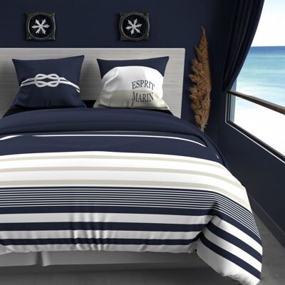 SOLEIL D'OCRE Parure housse de couette 260x240 cm en coton 57 Fils MARIN bleu par Soleil docre Bleu - Publicité SOLEIL D'OCRE Parure housse de couette 260x240 cm en coton 57 Fils MARIN bleu par Soleil docre Bleu - Publicité