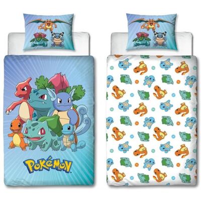 Parure de lit réversible - POKEMON - Pikachu et Starter - Bleu - Microfibre - 1 housse de couette 140 x 200 cm + 1 taie 63 x 63 cm Bleu - Publicité Parure de lit réversible - POKEMON - Pikachu et Starter - Bleu - Microfibre - 1 housse de couette 140 x 200 cm + 1 taie 63 x 63 cm Bleu - Publicité