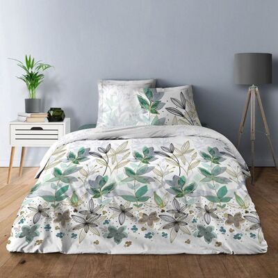 ALPES BLANC - Housse de couette avec taie(s) carrée(s) Summer Flower pur coton - Finition rabat à border 220x240 cm Vert - Publicité ALPES BLANC - Housse de couette avec taie(s) carrée(s) Summer Flower pur coton - Finition rabat à border 220x240 cm Vert - Publicité