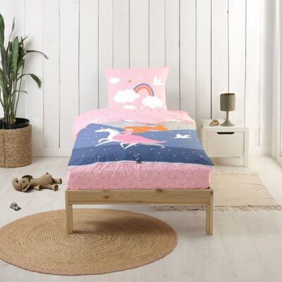Parure de Lit Enfant Caradou® Licorne en Coton 4 pièces: Couchage tout-en-un avec couette - 90x190cm - BLEU CALIN Rose - Publicité Parure de Lit Enfant Caradou® Licorne en Coton 4 pièces: Couchage tout-en-un avec couette - 90x190cm - BLEU CALIN Rose - Publicité