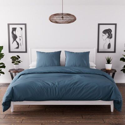 SH0P&CITY Ensemble housse de duvet en microfibre - Lit double 220x240 cm - Bleu canard - Parure de lit - Publicité SH0P&CITY Ensemble housse de duvet en microfibre - Lit double 220x240 cm - Bleu canard - Parure de lit - Publicité