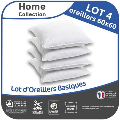 BLEU CALIN HOME COLLECTION Lot de 4 Oreillers Moelleux Economique 60x60cm - Blanc Blanc - Publicité BLEU CALIN HOME COLLECTION Lot de 4 Oreillers Moelleux Economique 60x60cm - Blanc Blanc - Publicité