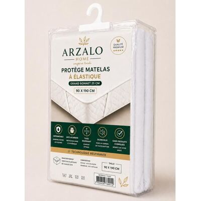 Protège Matelas Arzalo 90x190/200 cm - Forme Plateau à Élastiques - Alèse Imperméable & Respirante - Haute Protection Blanc - Publicité Protège Matelas Arzalo 90x190/200 cm - Forme Plateau à Élastiques - Alèse Imperméable & Respirante - Haute Protection Blanc - Publicité
