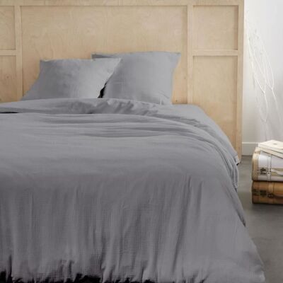 Parure de lit - TODAY - 123326 - 2 personnes - 260x240cm - Gaze de coton unie - Acier Gris - Publicité Parure de lit - TODAY - 123326 - 2 personnes - 260x240cm - Gaze de coton unie - Acier Gris - Publicité