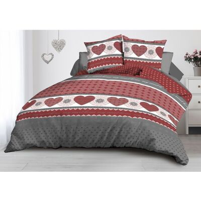 LE LINGE DE JULES Parure Drap plat + drap-housse 140x190 + 2 Taies - Microfibre - Coeurs rouge Rouge - Publicité LE LINGE DE JULES Parure Drap plat + drap-housse 140x190 + 2 Taies - Microfibre - Coeurs rouge Rouge - Publicité