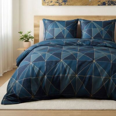 LES ATELIERS DU LINGE Parure housse de couette 3pcs 260x240cm 100% polyester microfibre 75gsm kael Bleu - Publicité LES ATELIERS DU LINGE Parure housse de couette 3pcs 260x240cm 100% polyester microfibre 75gsm kael Bleu - Publicité