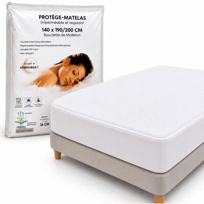 ARZALO Protège-Matelas 140x190/200 Imperméable Respirant – Alèse Drap Housse Silencieuse – Anti-Acariens – Bonnet Extensible 36 cm Blanc - Publicité ARZALO Protège-Matelas 140x190/200 Imperméable Respirant – Alèse Drap Housse Silencieuse – Anti-Acariens – Bonnet Extensible 36 cm Blanc - Publicité