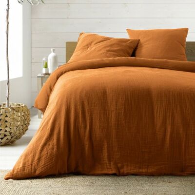 DOUCEUR D'INTÉRIEUR Housse de couette 260 x 240 cm ANGELIA Caramel en gaze de coton 100% (57 fils) + 2 taies Marron - Publicité DOUCEUR D'INTÉRIEUR Housse de couette 260 x 240 cm ANGELIA Caramel en gaze de coton 100% (57 fils) + 2 taies Marron - Publicité