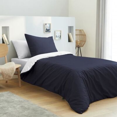 MATIN CALIN Housse de couette - 100% coton - 90x190 cm - Marine et Blanc - 57 fils/cm² - 4 pièces Bleu - Publicité MATIN CALIN Housse de couette - 100% coton - 90x190 cm - Marine et Blanc - 57 fils/cm² - 4 pièces Bleu - Publicité